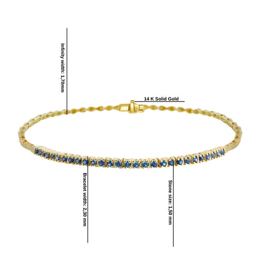14K Gold Natural Sapphire Tennis Bracelet / Dainty Sapphire Gold Bracelet for Women