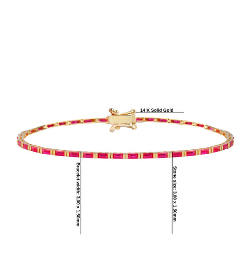 14k Gold Ruby Baguette Tennis Bracelet / Red Gemstone Line Bracelet