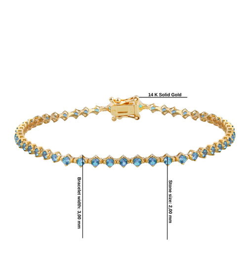 14K Solid Gold Aquamarine Tennis Bracelet / Delicate Waterway Design