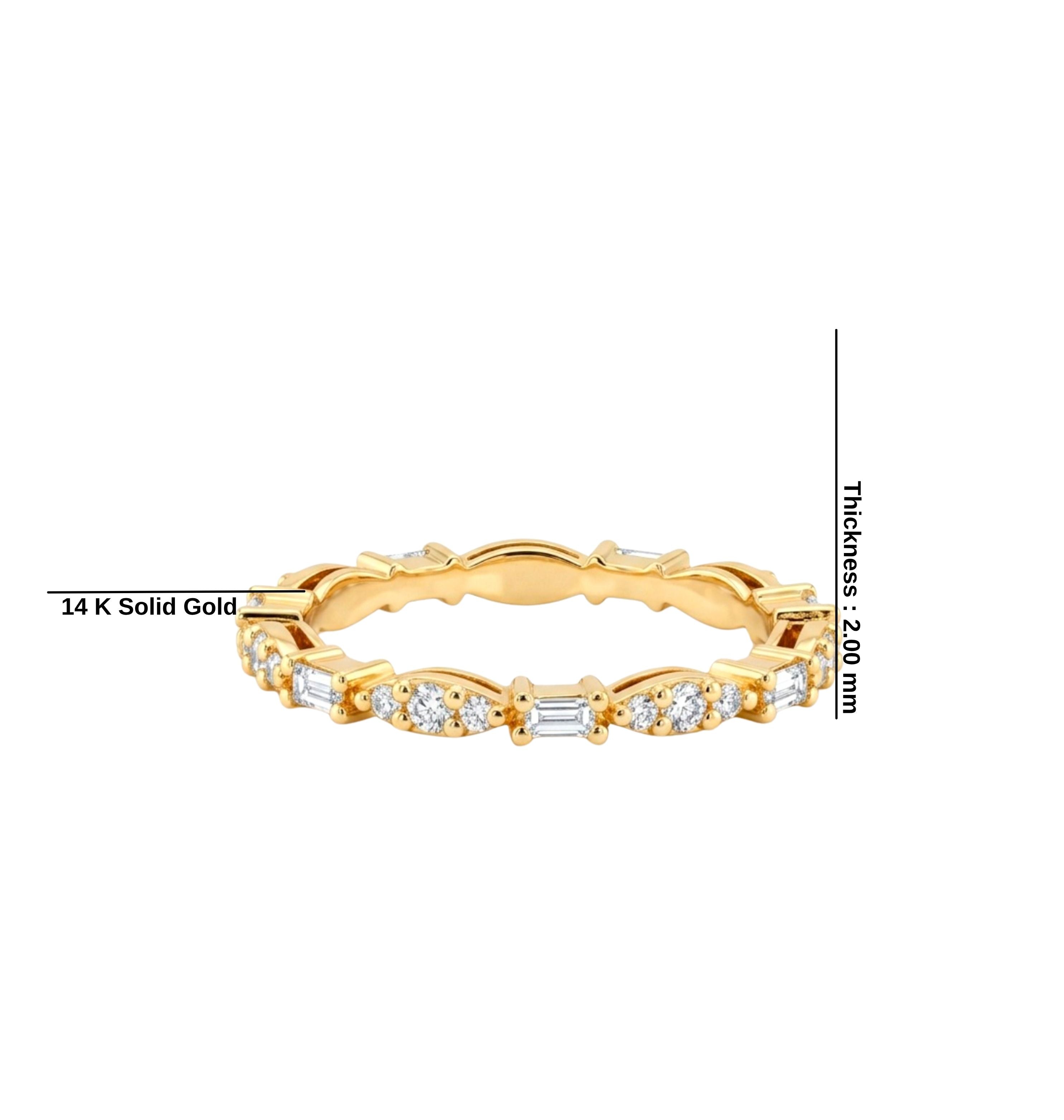 14K Gold Baguette and Round Diamond Ring / Cluster Wedding Band