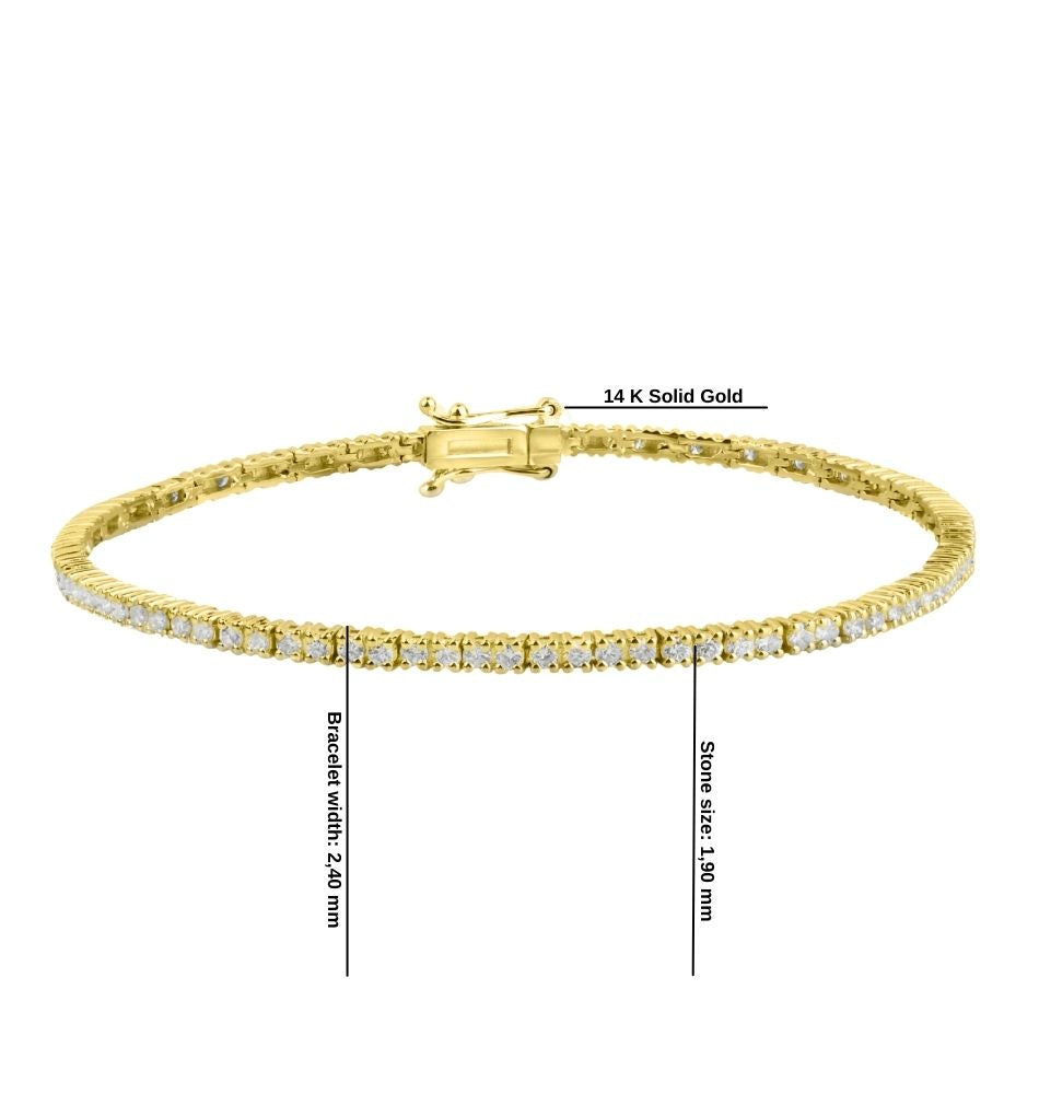14K Solid Gold Diamond Tennis Bracelet / 2.14 CTW Diamond Bracelet