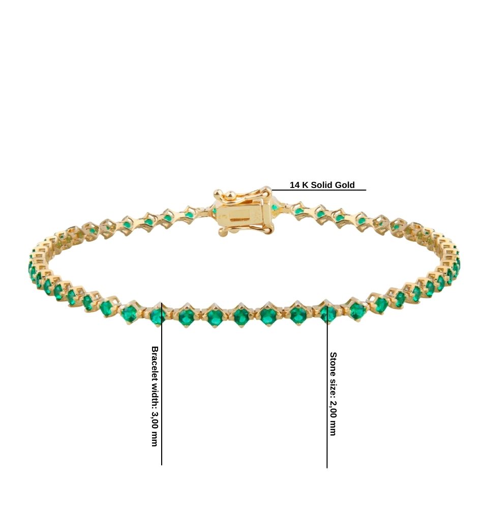 14K Solid Gold Emerald Tennis Bracelet / May Birthstone Jewelry
