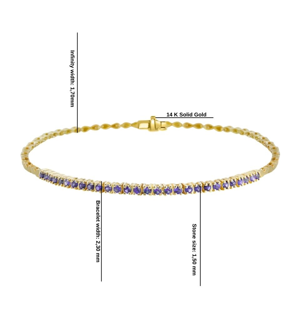 14K Solid Gold Amethyst Tennis Bracelet: Dainty Gemstone Jewelry