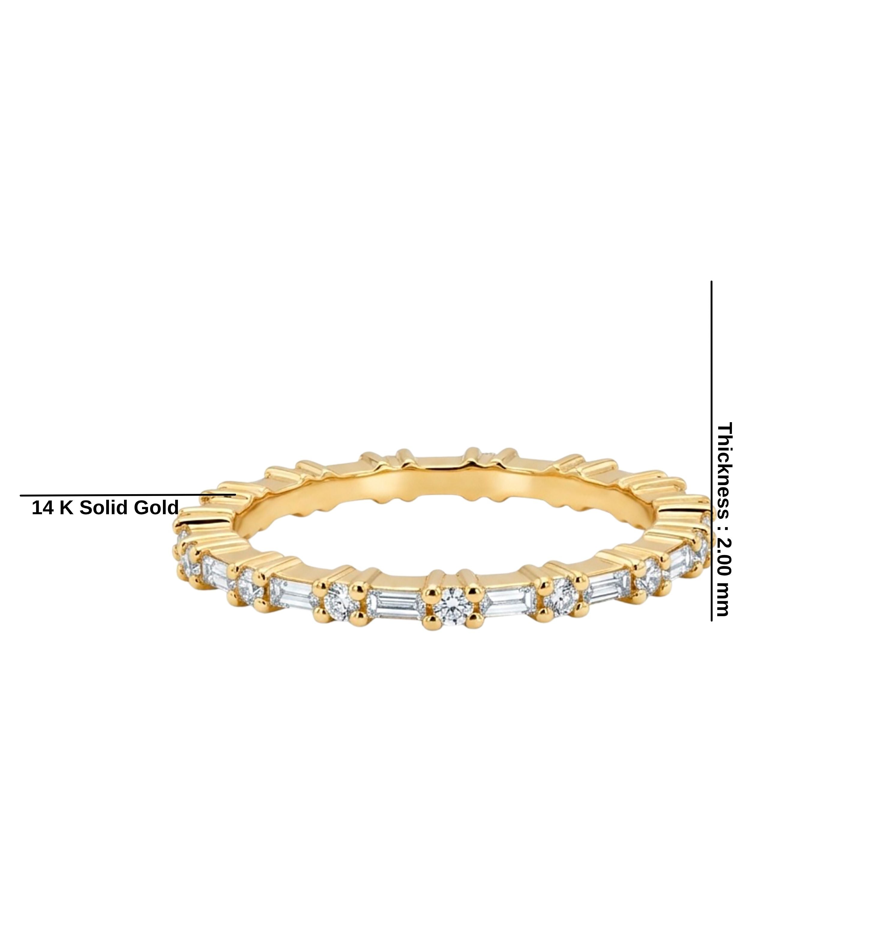 14K Gold Full Eternity Diamond Ring / Baguette Wedding Band