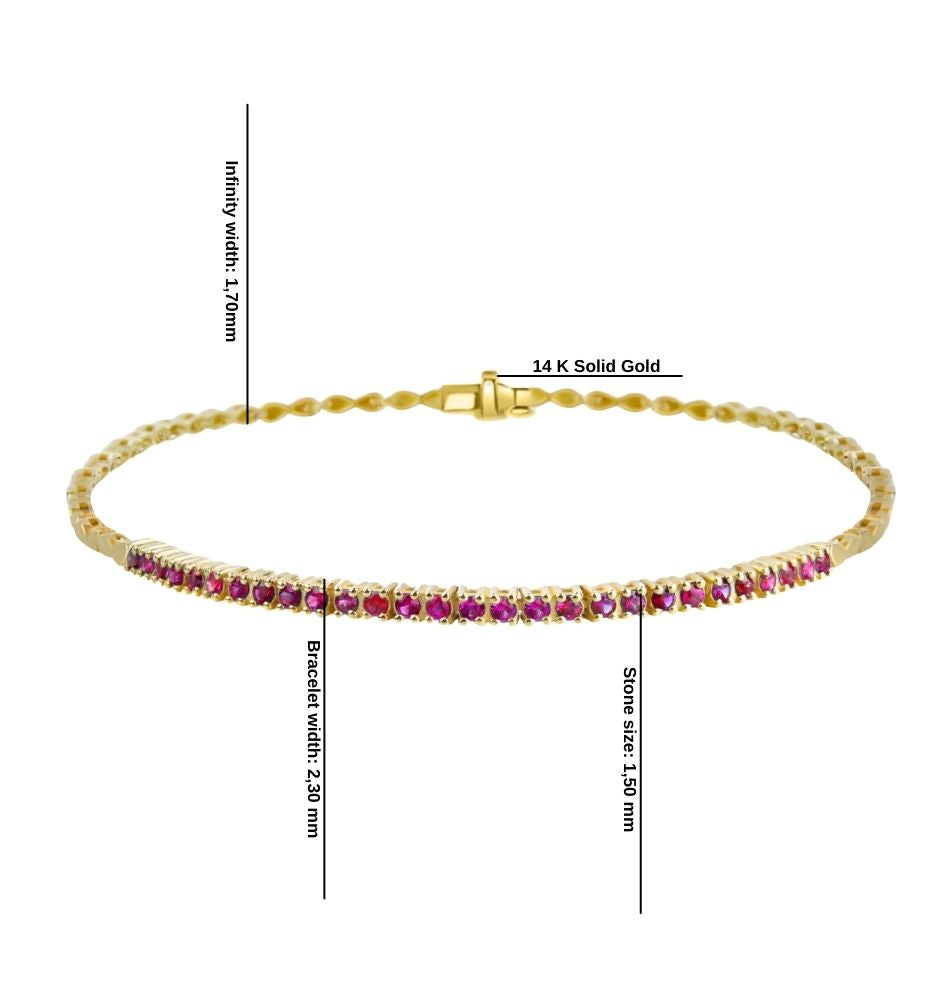 14K Gold Natural Ruby Tennis Bracelet / Anniversary Bracelet