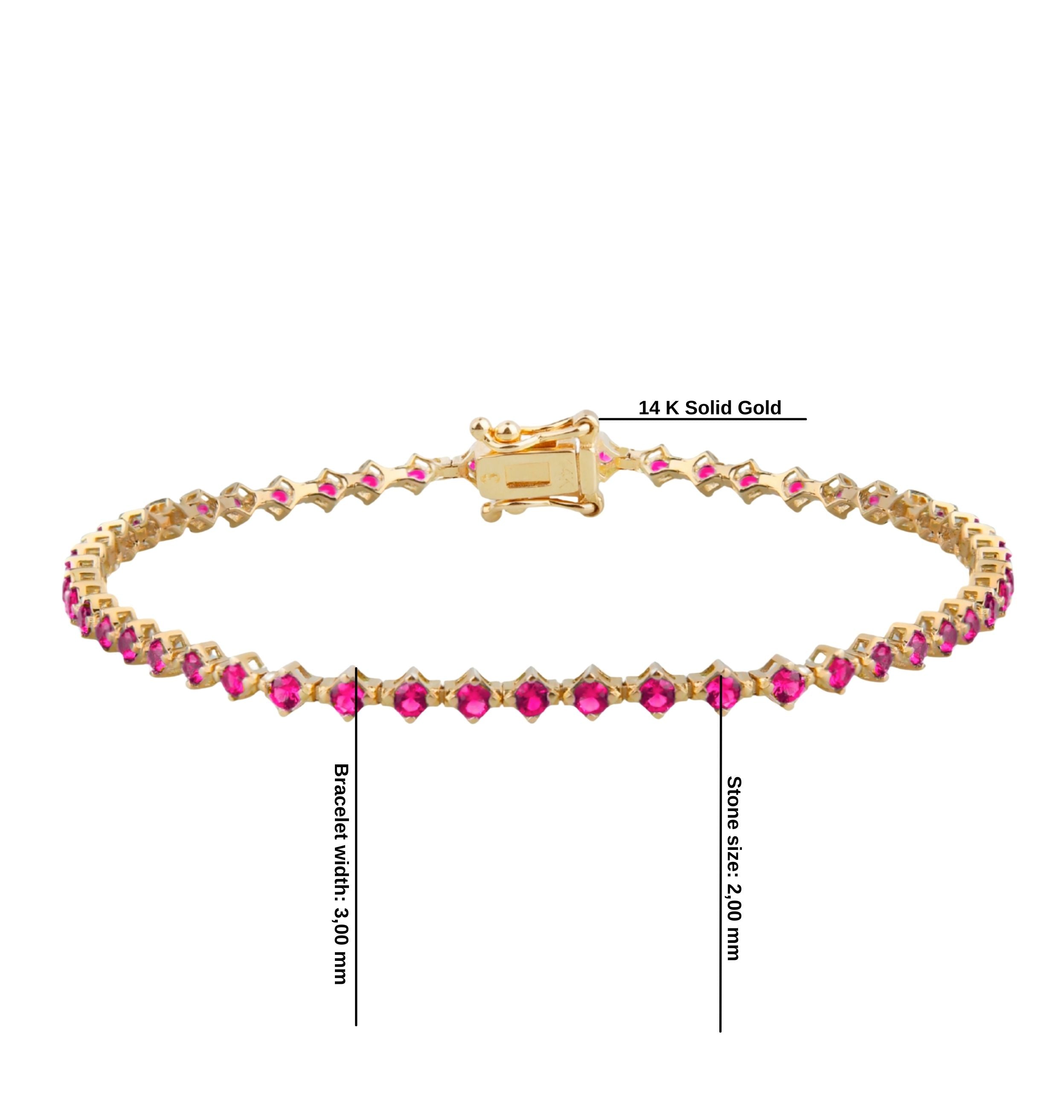 14K Solid Gold Ruby Tennis Bracelet / July Birthstone Jewelry