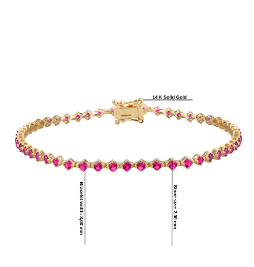 14K Solid Gold Ruby Tennis Bracelet / July Birthstone Jewelry