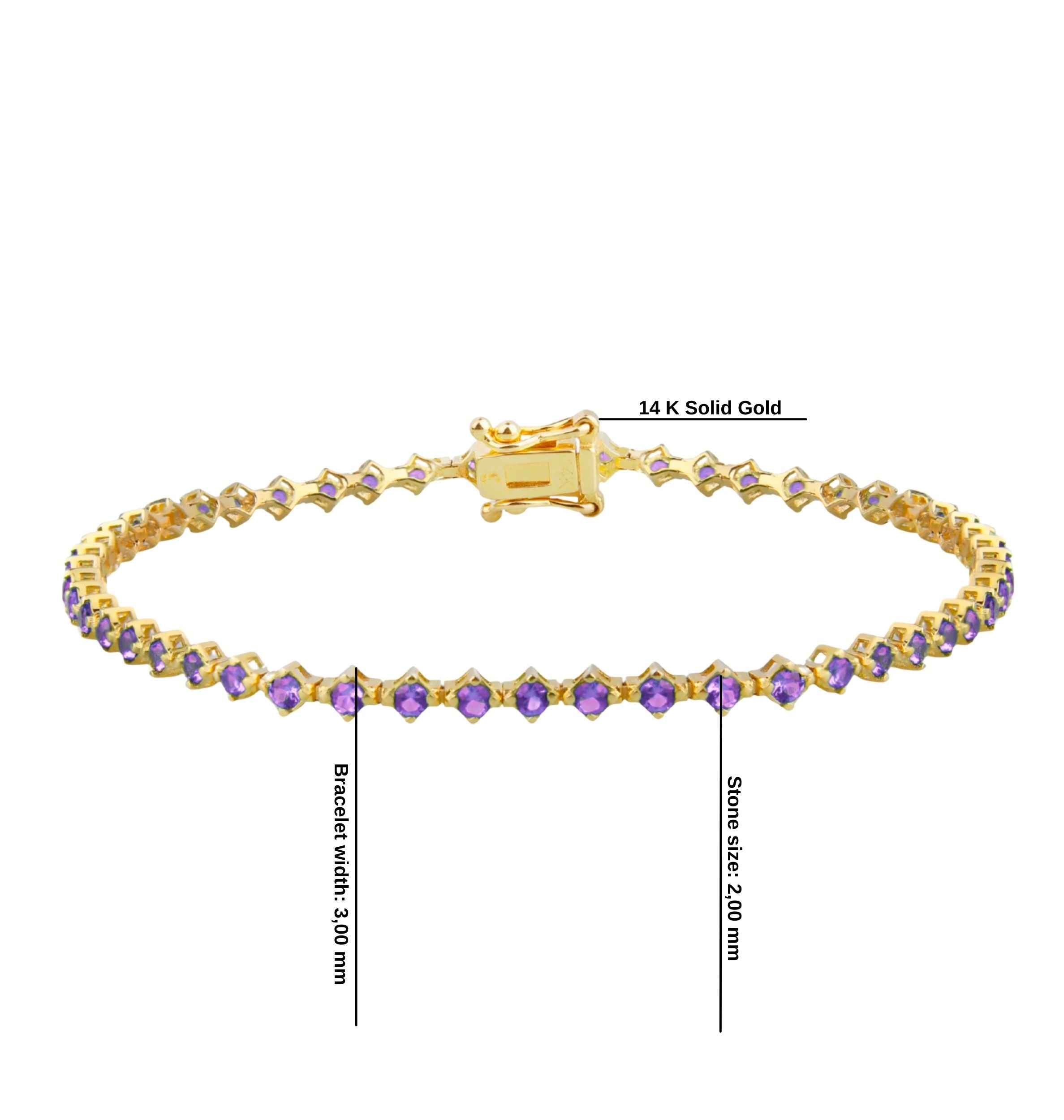 14K Solid Gold Amethyst Tennis Bracelet / February Birthstone