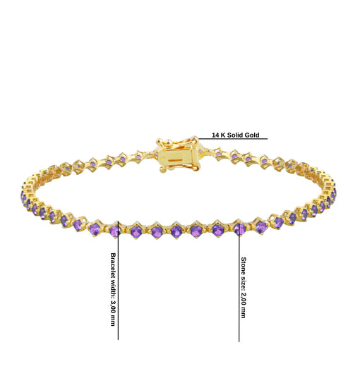 14K Solid Gold Amethyst Tennis Bracelet / February Birthstone