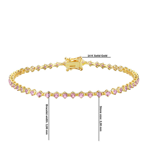 14K Gold Pink Sapphire Tennis Bracelet / Dainty Fine Jewelry