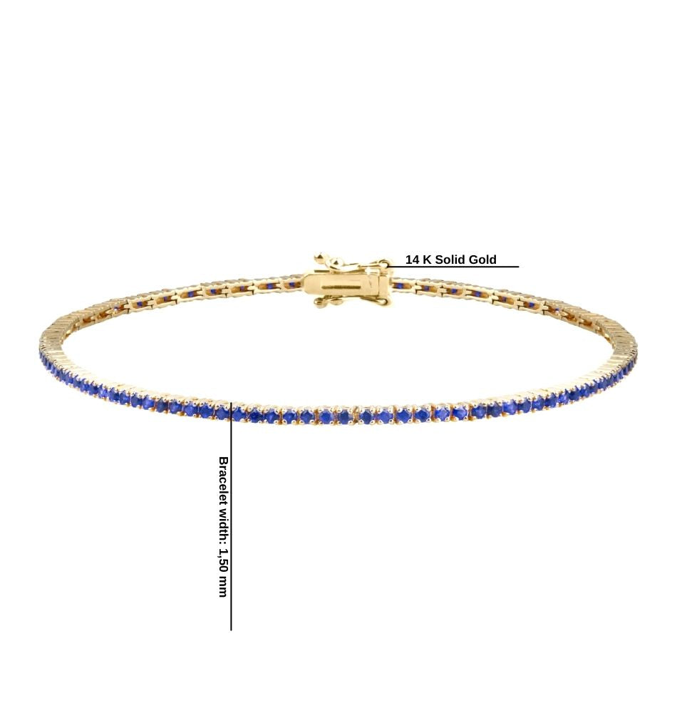 14K Gold Natural Sapphire Tennis Bracelet / Dainty Blue Sapphire Bracelet