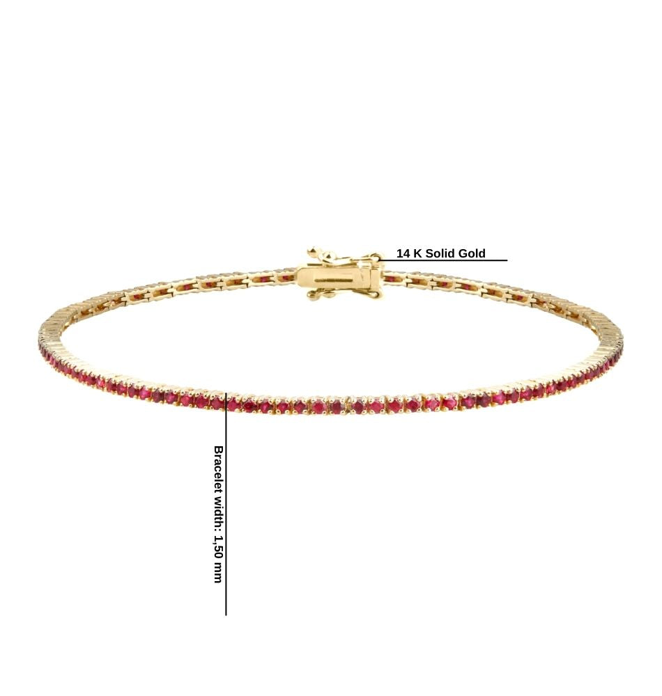 14K Gold Ruby Tennis Bracelet / Dainty Ruby Stone Bracelet