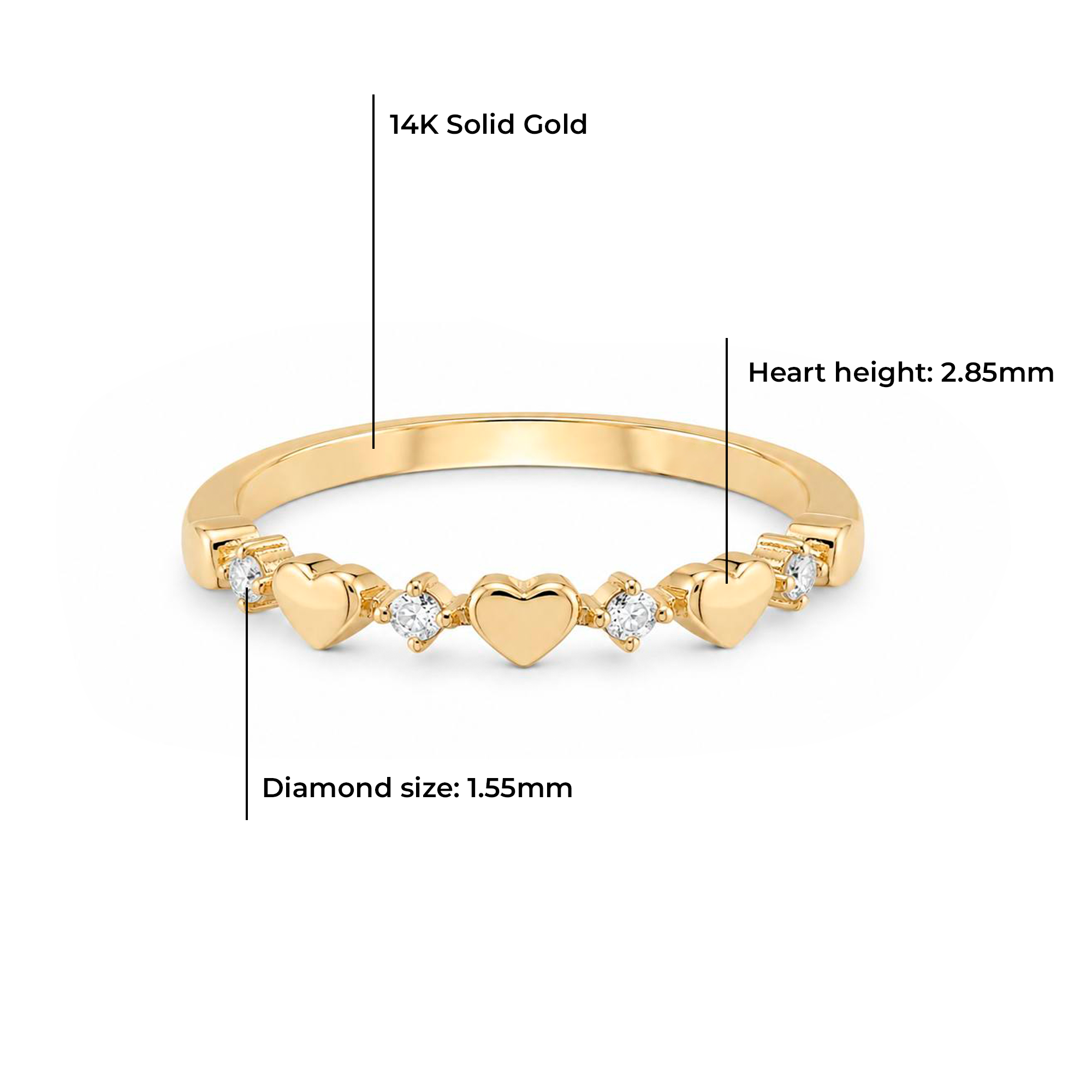 Diamond Stackable Heart Ring, Diamond Heart Band Ring, Love Heart Ring, 14K Gold Heart Ring