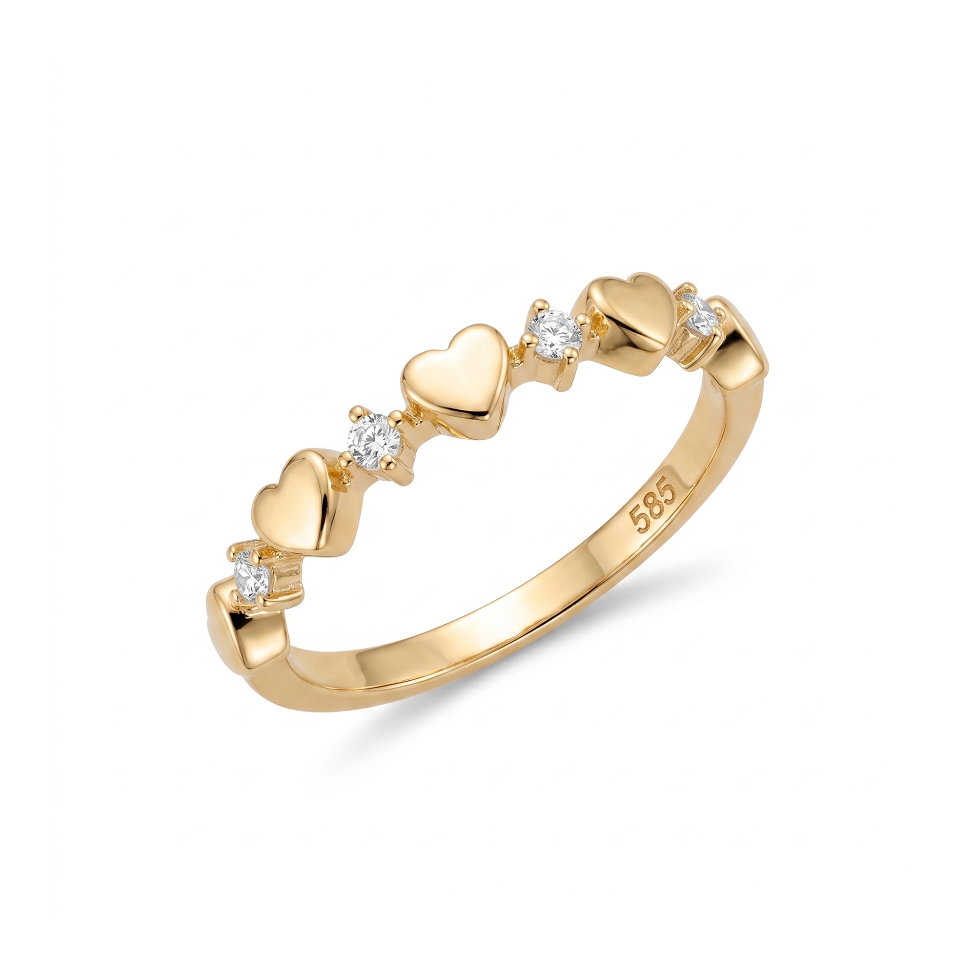 Diamond Stackable Heart Ring, Diamond Heart Band Ring, Love Heart Ring, 14K Gold Heart Ring