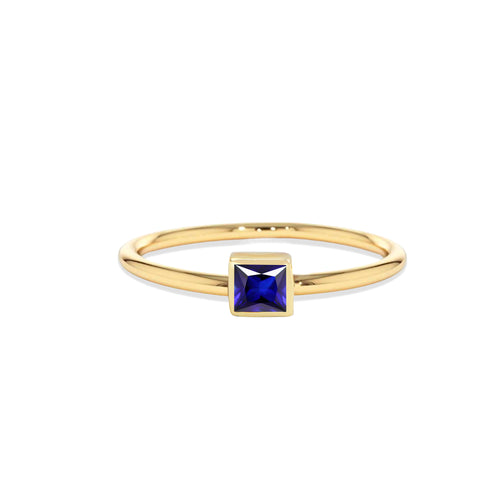 14K Gold Square Cut Solitaire Sapphire Ring