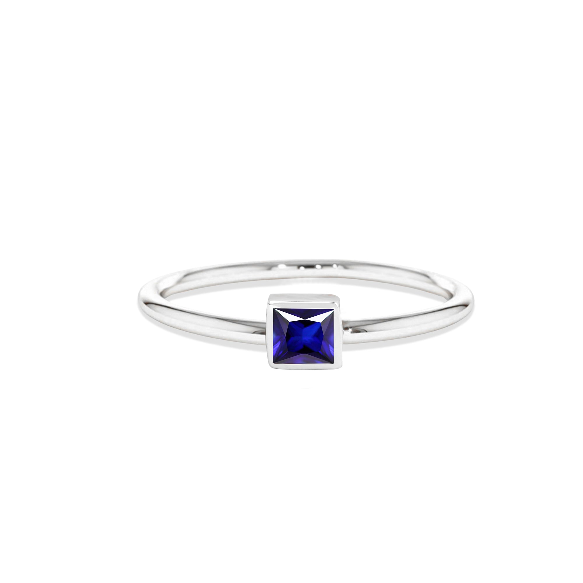 14K Gold Square Cut Solitaire Sapphire Ring