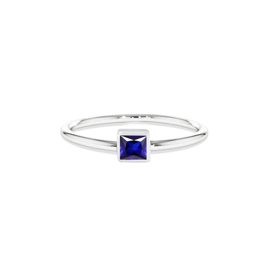14K Gold Square Cut Solitaire Sapphire Ring