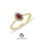 14K Solid Gold Diamond Pear Cut Ruby Solitaire Ring