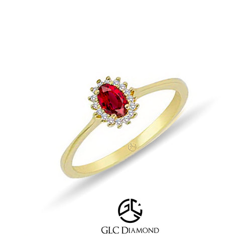 14K Gold Diamond Oval Cut Ruby Solitaire Ring