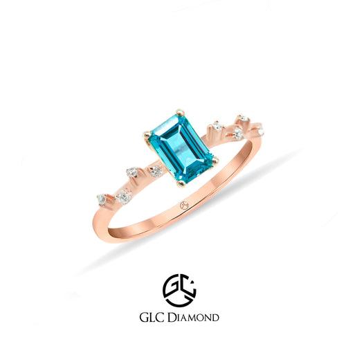 Octagon Cut Blue Ring, 14K Gold Ring