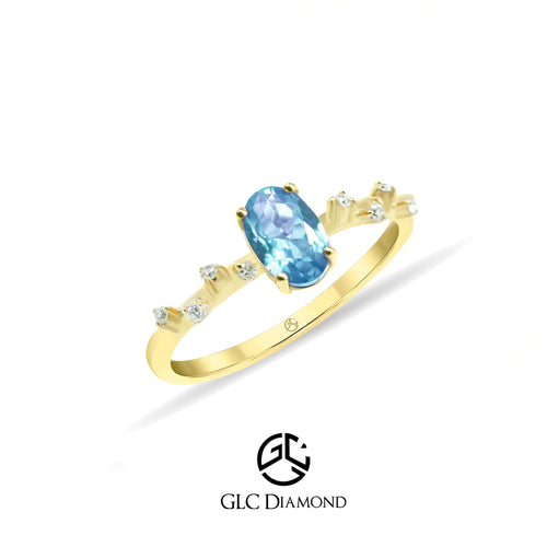 Oval Cut Blue Engagement Ring, 14K Gold Ring