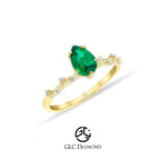 14K Solid Gold Pear Cut Emerald Engagement Ring