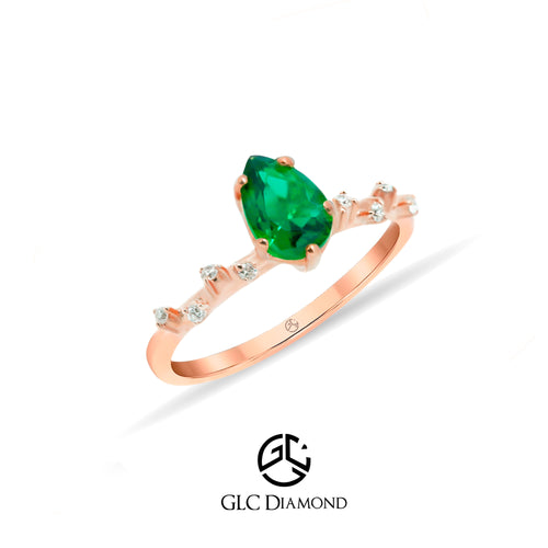 14K Solid Gold Pear Cut Emerald Engagement Ring