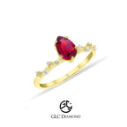 Vintage Pear Cut Ruby Engagement Ring, 14K Gold Ruby Ring