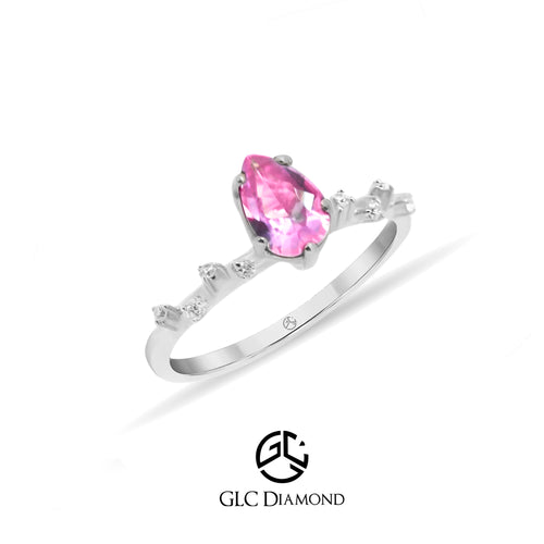 Pink Pear Cut Engagement Ring, 14K Solid Gold Ring