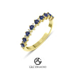 Blue Sapphire Wedding Band, 14K Solid Gold Half Eternity Band Women Stackable Ring