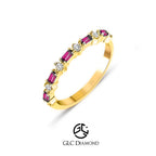 Ruby Baguette Cut Eternity Ring, 14K Solid Gold Half Eternity Wedding Band