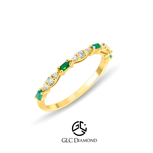 Emerald Stacking Ring, 14K Half Eternity Wedding Band