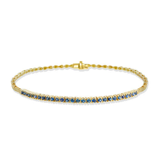 14K Gold Natural Sapphire Tennis Bracelet / Dainty Sapphire Gold Bracelet for Women