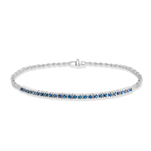 14K Gold Natural Sapphire Tennis Bracelet / Dainty Sapphire Gold Bracelet for Women
