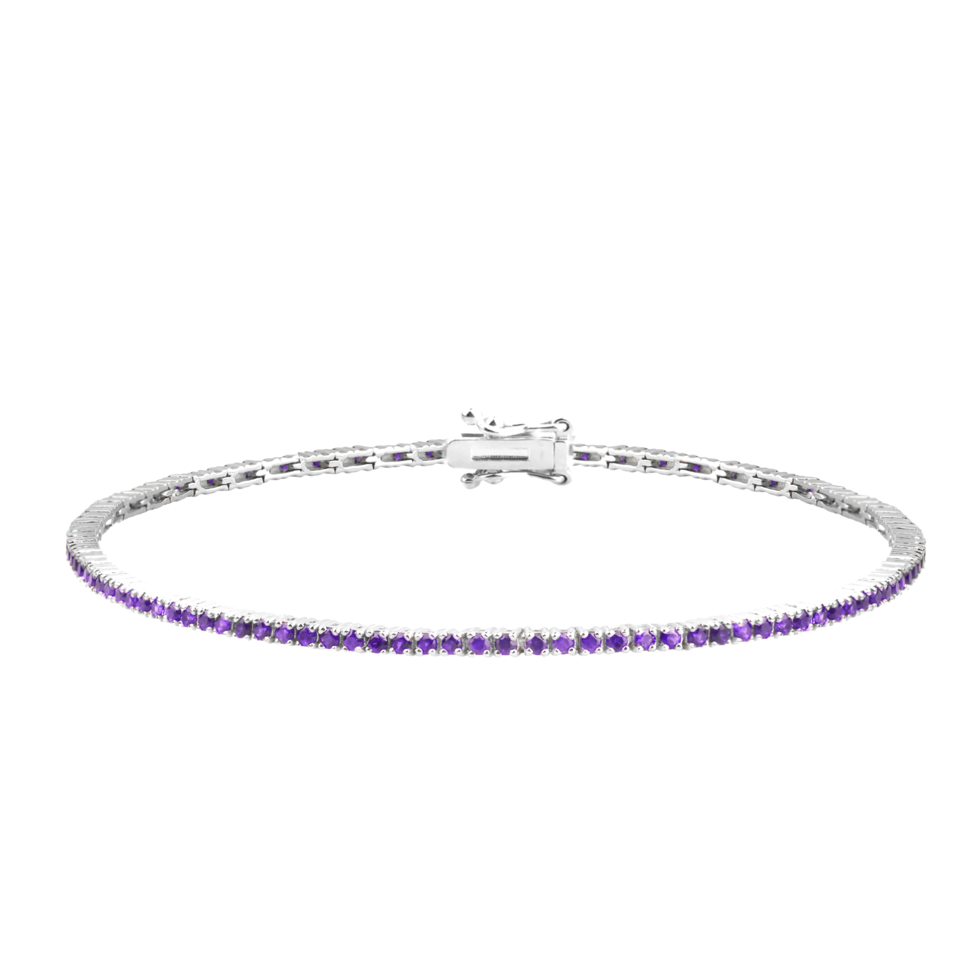 14K Solid Gold Amethyst Tennis Bracelet / Purple Gemstone Line Bracelet