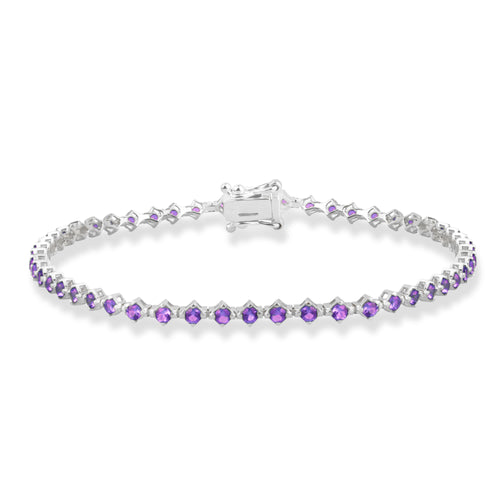 14K Solid Gold Amethyst Tennis Bracelet / February Birthstone