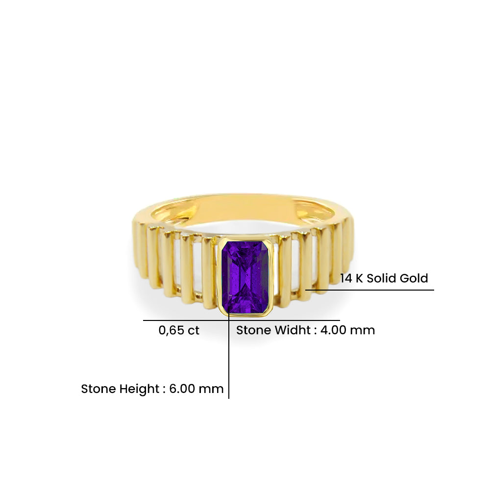 14K Gold Amethyst Rectangular Ring