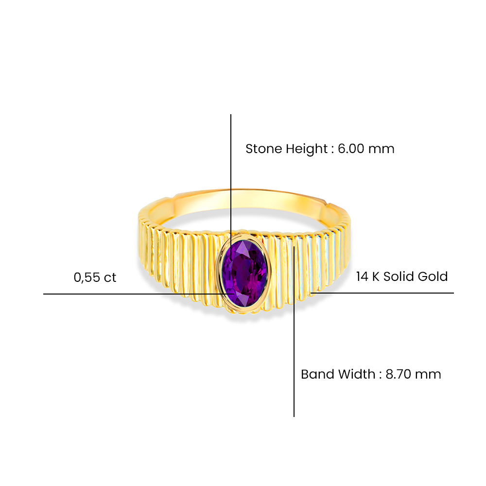 14K Gold Oval Cut Amethyst Ring
