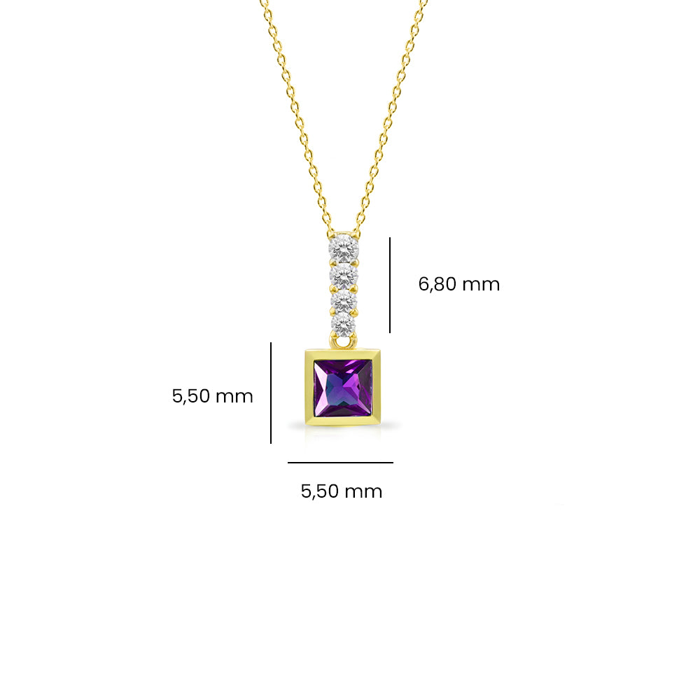 14K Gold Amethyst Princess Cut Necklace