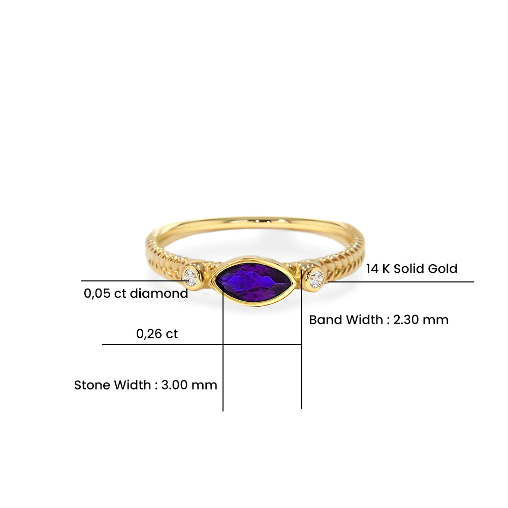 14K Gold Marquise Amethyst Ring