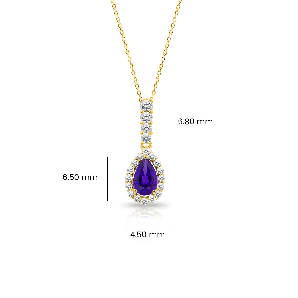 Teardrop Amethyst Diamond Necklace, Pear Shape Amethyst Necklace