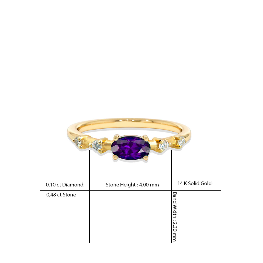 14K Gold Amethyst Diamond Ring / East West Amethyst Ring