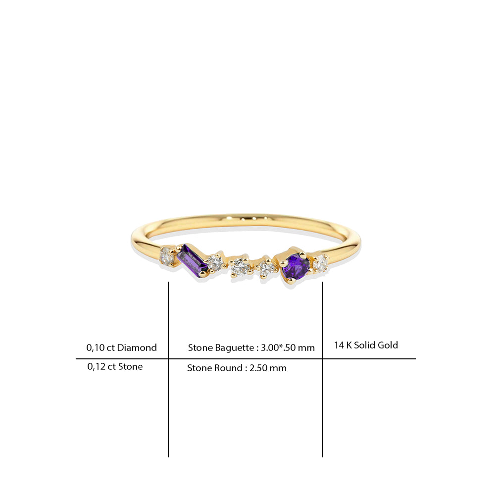 14K Gold Amethyst Diamond Ring