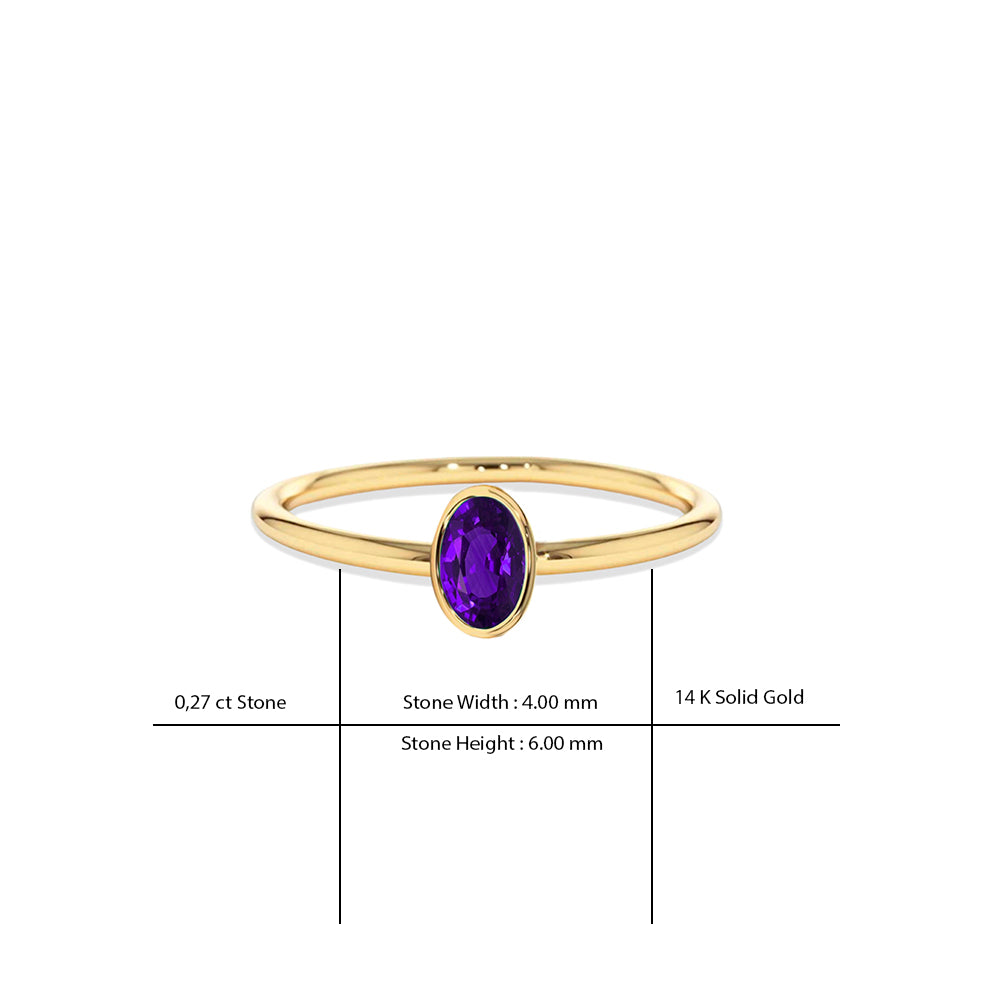 14K Gold Oval Amethyst Solitaire Ring
