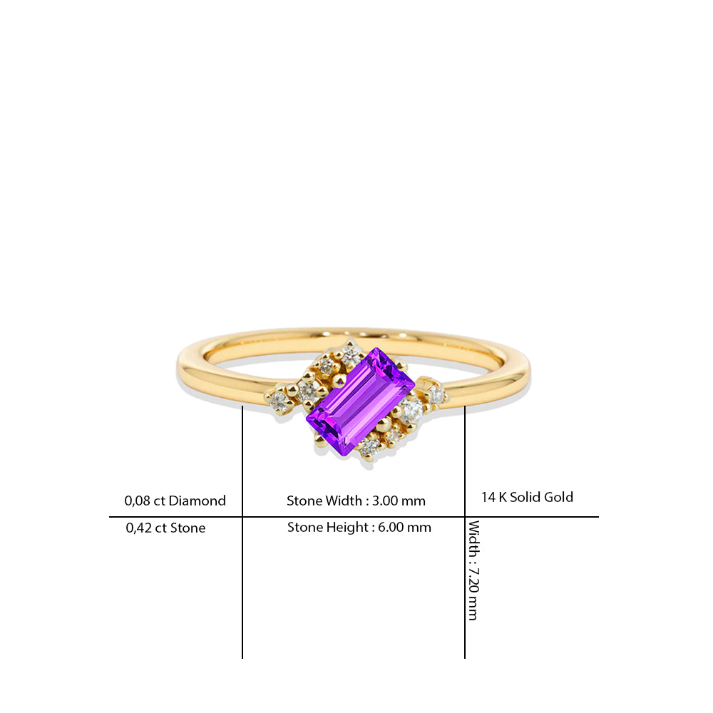 14K Gold Amethyst Diamond Ring / Birthday Gift