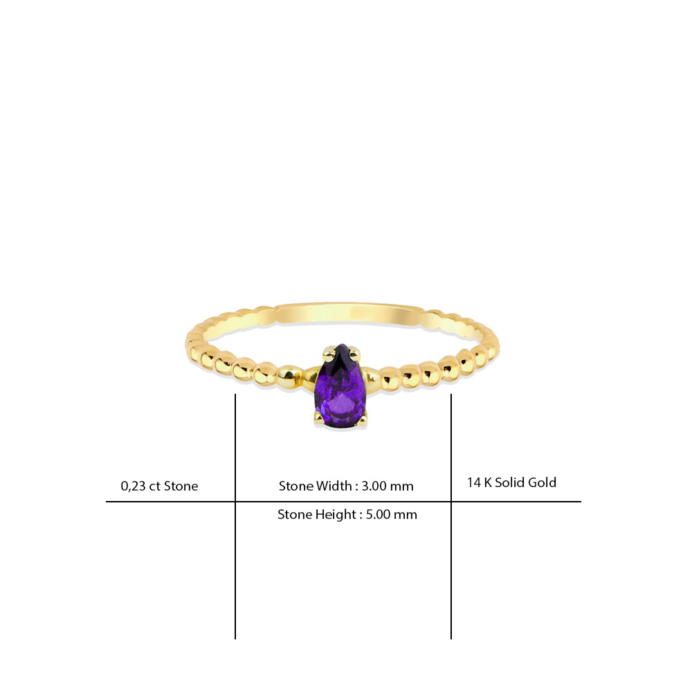 14K Gold Pear Amethyst Ring