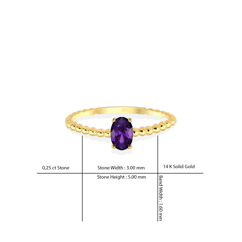14K Gold Oval Amethyst Ring / Birthday Gift