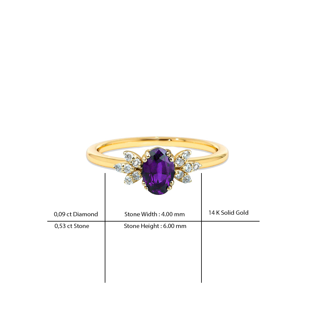 14K Gold Oval Amethyst Ring / Birthday Gift