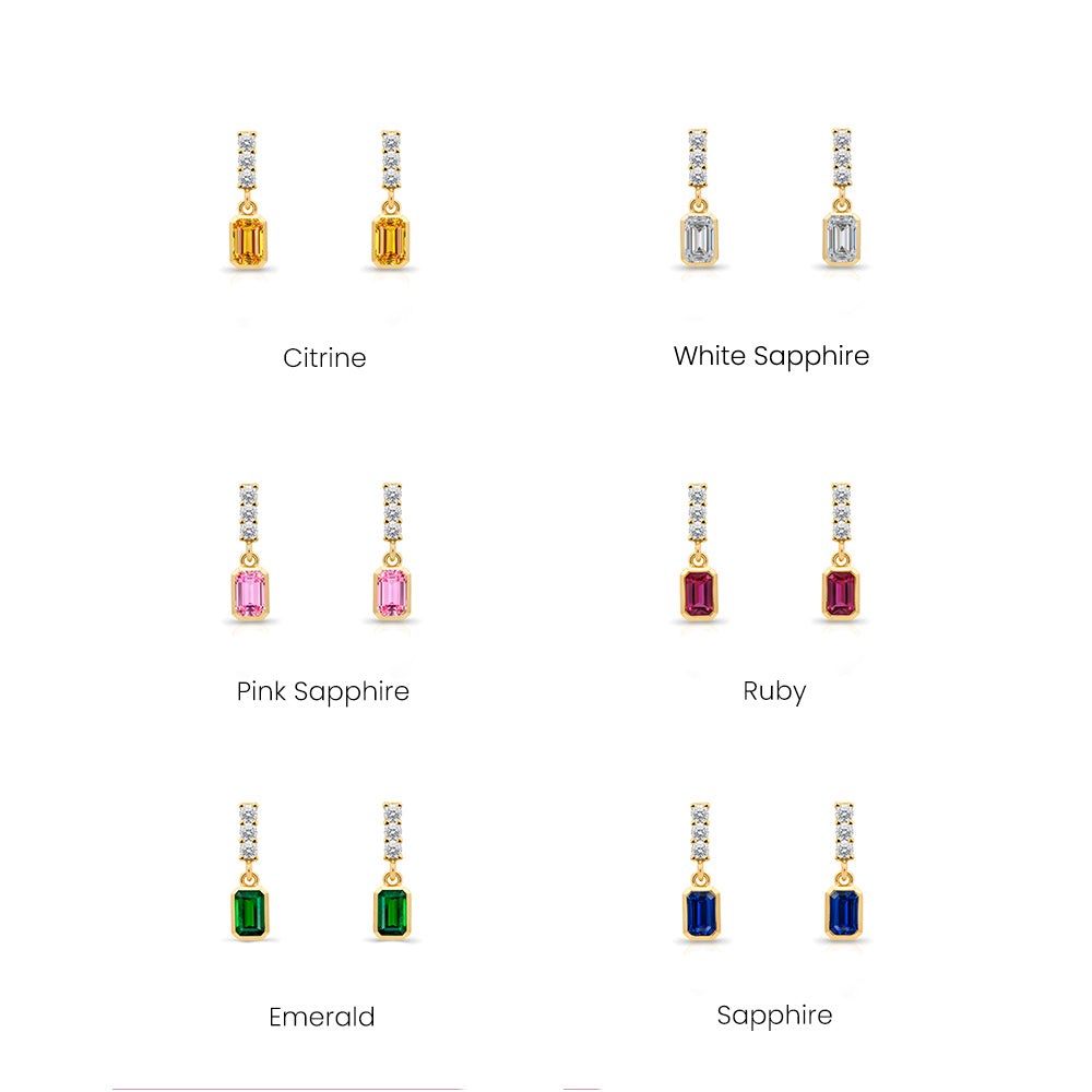 14K Gold Amethys Rectangular Earrings