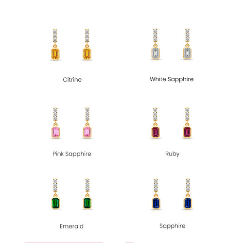 14K Gold Amethys Rectangular Earrings